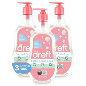 DREFT Bottle and Dish Soap | Made to Clean Baby Bottles, Sippy Cups, Pacifiers, Breast Pumps, & More | Gently Removes Milk Film & Odors | Plant Based, Fragrance Free Dish Soap | 18 Fl Oz (Pack of 3)