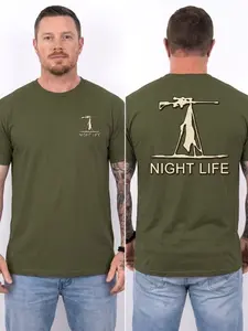 Night Life Graphic Silhouette Vintage Men's T-Shirt – Night Hunting Graphic Shirt, Tactical Outdoor Apparel, Camping Gift, Predator Hunter Tee, Wilderness Adventure Top