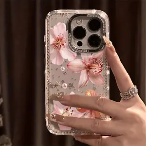 A unique and luxurious rhinestone lily pattern phone case with a transparent, shimmering starlight design.Suitable for iPhone 17 Pro Max/17 Air/iPhone Air/16 Pro Max/15 Plus/14/13/12.Perfect for Christmas and Halloween gifts.