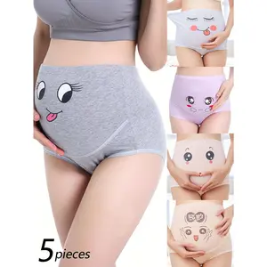 5PC Comfy High-Waist Maternity Panties with Cute Cartoon Design - Stretchy, Non-Transparent, Machine Washable for All Seasons