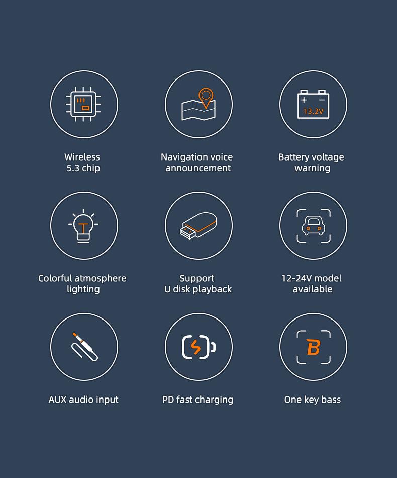 Wireless Bluetooth Car Adapter Bluetooth 5.3 FM Transmitter AUX Radio Receiver MP3 Player Handsfree Call Type-C USB  Car charger