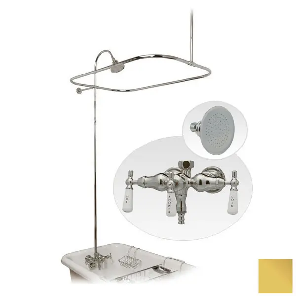 54 Inch Polished Brass Tub Wall Mount Clawfoot Tub Shower Enclosure with Faucet and Watering Can Shower Head
