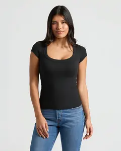 True Classic Women’s Ribbed U-Neck Tee – Soft Modal Stretch Top for Everyday Comfort, Casual Wear, Layering, or Women’s Wardrobe Essentials