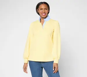 Belle by Kim Gravel French Terry Ruffle Regatta Striped Top