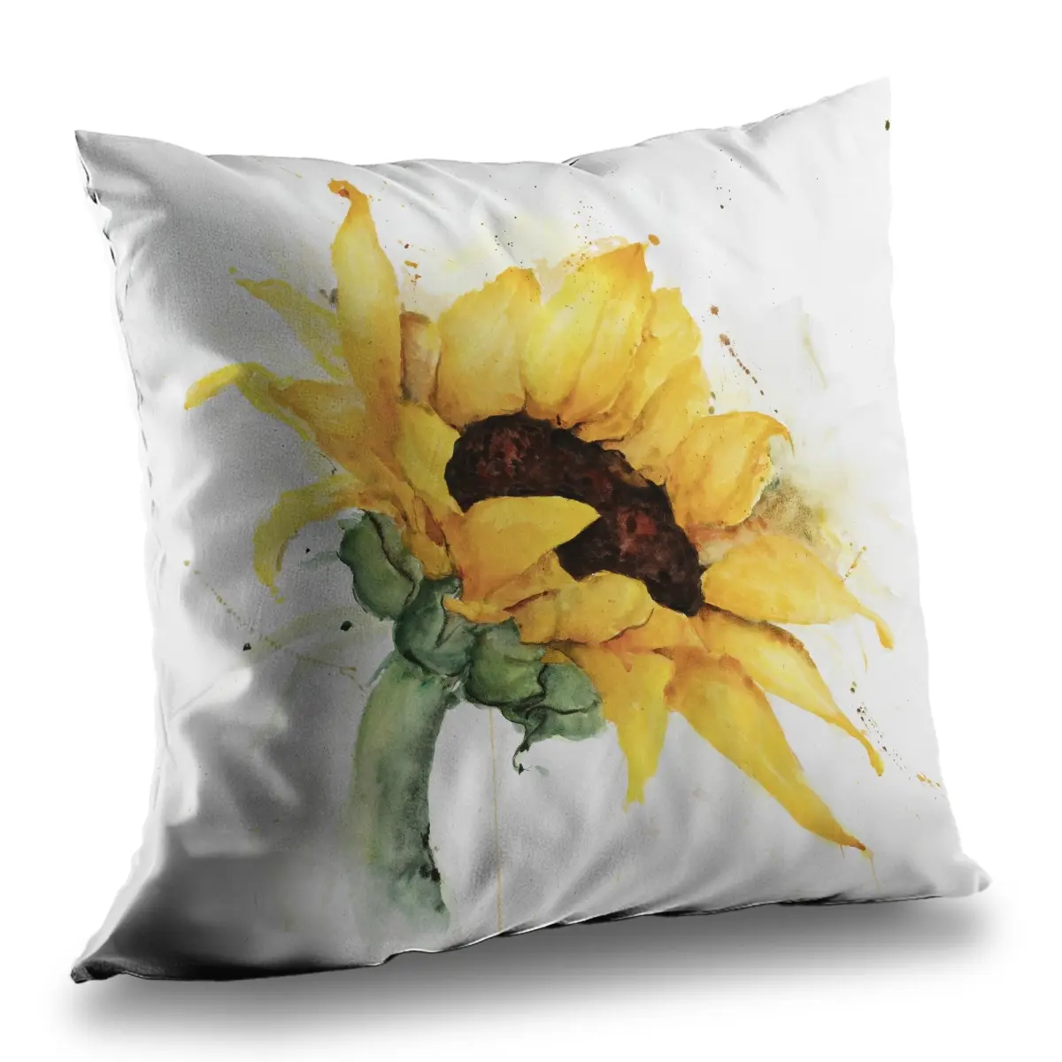360 Stand 14x14 in. Poly Twill Watercolor Sunflower Motif Throw Pillow - Artistic Cushion, Decorative Accent, Home Accent, Polyester Cushion with Earthy Tones, Nature Theme, Vibrant Print, Rustic Home Decor Insert, 360-Degree Stand, Art-Inspired Standard,