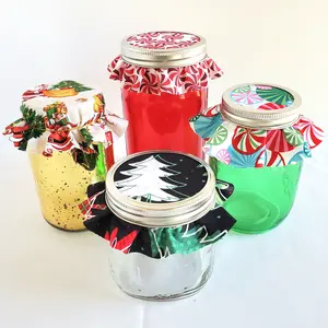 Holiday Jar Topper Sets - Dozen (12) Fabric Circles, Regular 6 Inch for Mason Jar Party Favors & Homemade Preserves