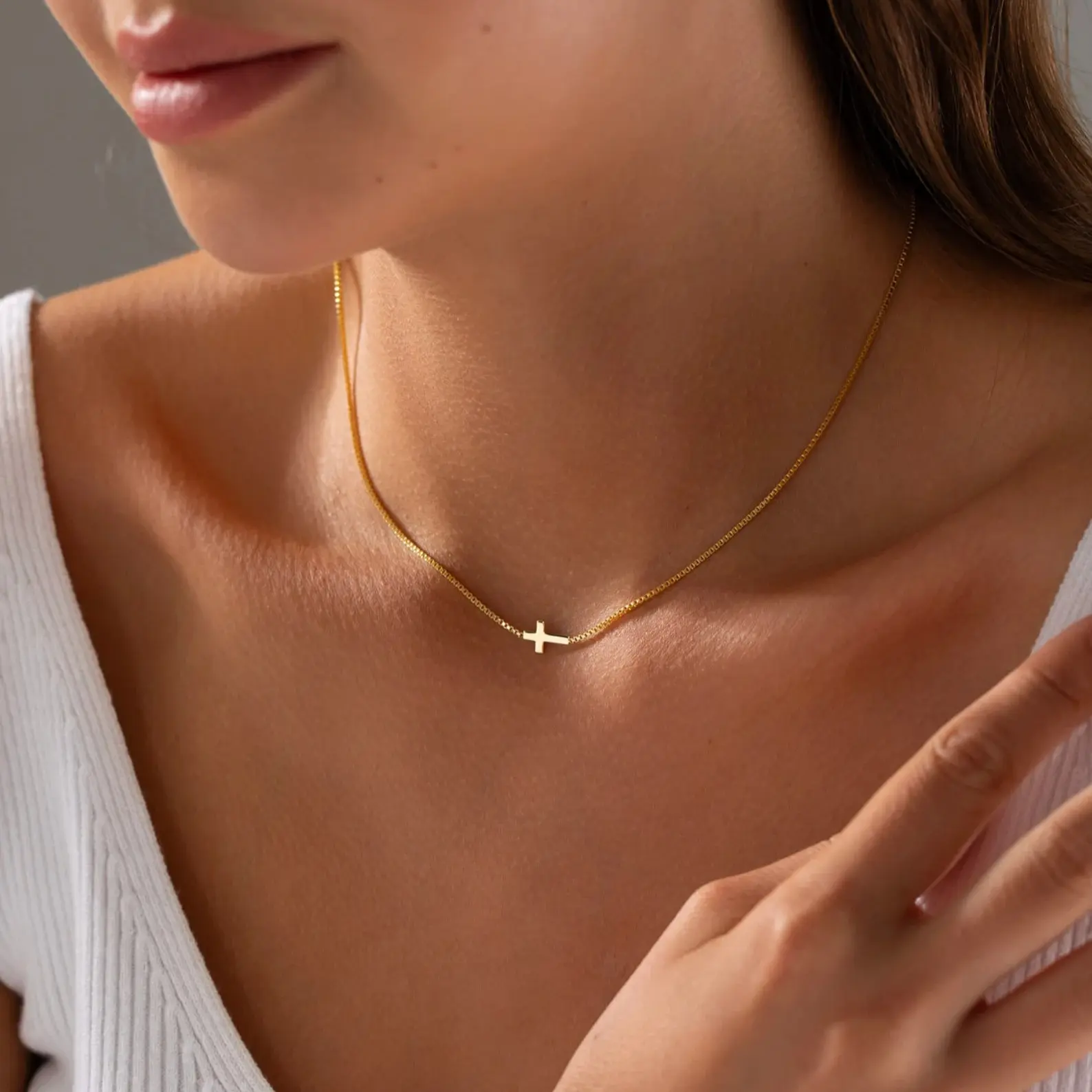 Tasiso Women's Dainty Gold Cross Necklace - 15"+2" Extension Chain, Hypoallergenic, Eco-Friendly Gold Jewelry, Exquisite Chic Cute Accessories for Women, Mother's Day Gift for Mom