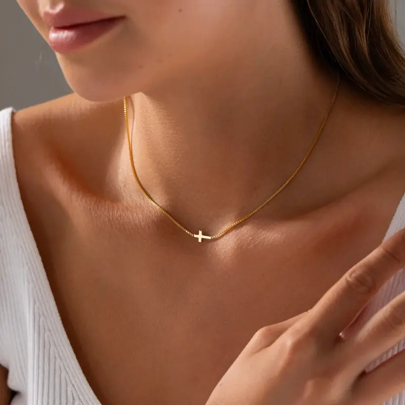 Tasiso Women's Dainty Gold Cross Necklace - 15"+2" Extension Chain, Hypoallergenic, Eco-Friendly Gold Jewelry, Exquisite Chic Cute Accessories for Women, Mother's Day Gift for Mom,sohochic
