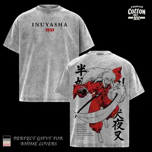 Inuyasha Vintage T-Shirt Menswear Top Underwear Tshirt The Half - Demon Hero Anime Double Printed Washed Tee Unisex Oversize Anime Manga Heavy Cotton