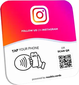 NFC Social Media Sign Plate wiht QR Code Sign - Compatible with Instagram, Social Media, Facebook, Tk, Website - Reusable Taps - Get More Followers & Reviews - Adhesive & Stand