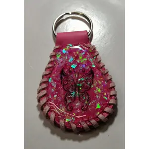 Pink Leather Butterfly Keychain