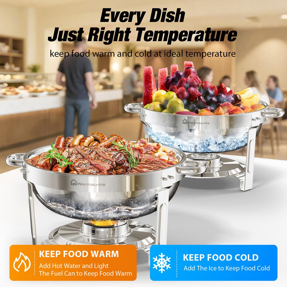 Chafing Dish Buffet Set 2 Pack, 5QT Round Chafing Dishes for Buffet with Glass Lid & Lid Holder, Stainless Steel Chafers and Buffet Warmers Sets for Parties, Events, Wedding, Camping, Dinner