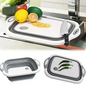 Collapsible Kitchen Cutting Board Multifunction Plastic Silicone Picnic Cutting Boards Dish 3 In 1 Folding Drain Baskets