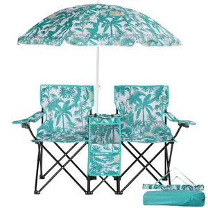 Portable Outdoor 2-Seat Folding Chair with Removable Sun Umbrella Pineapple