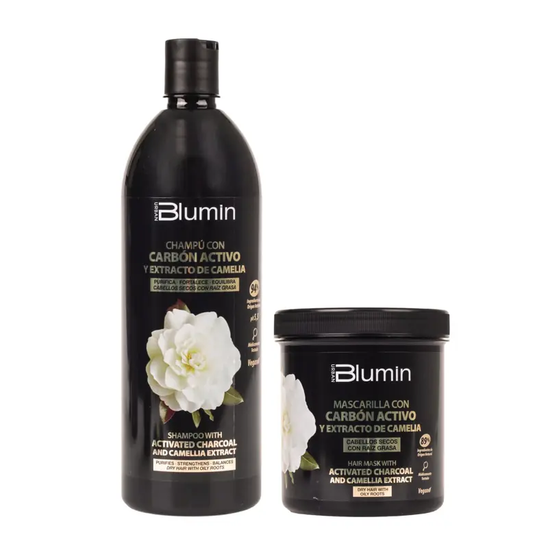 Blumin Activated Charcoal Kit - Shampoo 1000ml + Hair Mask 700ml With Camellia Extract Haircare Hydrating
