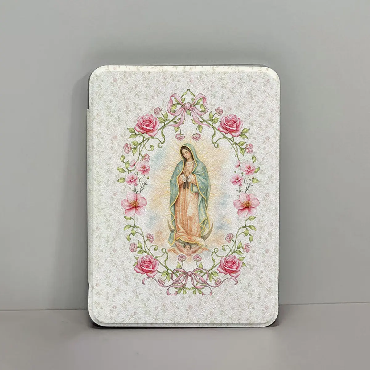 Cute Virgin Mary Flower Pattern Clear Soft Back PU Leather Kindle Case for 6.0"/6.8"/7.0" Paperwhite 11th/12th Gen & 2022/2024 E-Reader Tablets E-Reader Tablets, Durable Reading Tablet Protective Cover,Auto Sleep/Wake,Protection Casing,Ideal Gift