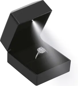 Luxury LED Ring Earring Box - Black Jewelry Storage Box with LED Light for Proposal, Wedding Displays