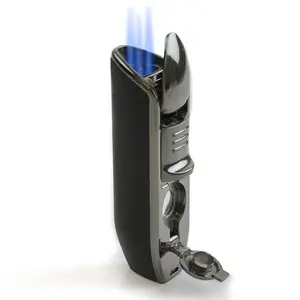 Small Metal Torch Lighter, Portable Gas Igniter, Strong 3-Hole Windproof Jet Flame, Refillable Butane Gas, Multifunctional With 8mm Hole Opener, Perfect For Smokers, Outdoor Camping, Candle Lighting, Grill BBQ And Daily Use (Without Fuel)