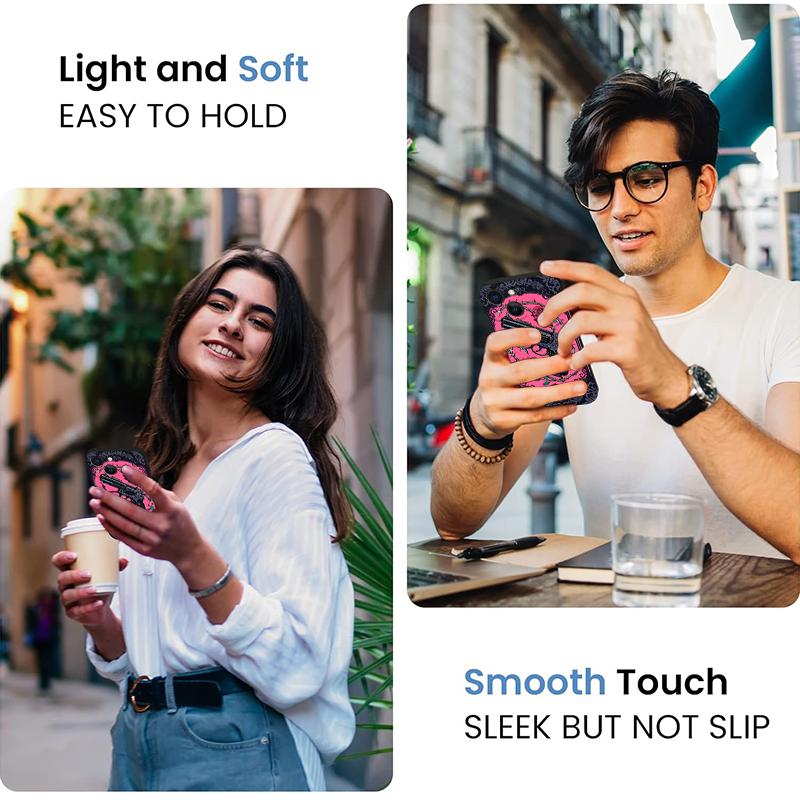 Straight Edge Gun And Rose Pattern Man's Phone Case for iPhone 15 16 14 Pro Max 13 12 11 XR XS Plus Shockproof Non Slip Military-Grade Protection Silicone Cover Cellphone Protective Smartphone Casing