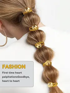 5 Piece Fashion Super Shiny Silver Color Round Beads, High Elasticity and Durability, Tie in Ponytail Hair Band, All Seasons Style, Hair Accessories Set