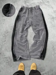 Men's Young Street Style Cotton Minimalist Sweatpants, Loose Fit Wide Leg Pants, Elastic Waist Knit Sportswear, Fashionable Daily Wear