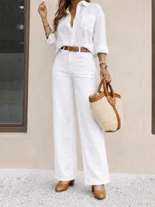 Women's Denim Jeans Loose Fit Casual Wide Leg Pants, All Season Stretchy Ladies' Fashion Bottoms, Comfortable Daily Wear