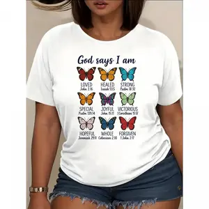 Faith Inspired Women s T Shirt Black Casual Short Sleeve Colorful Butterfly Inspirational Bible Verse Design Soft Stretch Round Neck Top for Spring Summer Fall Machine Washable Comfortable Fit Ladies Tshirts Faithbased Clothing