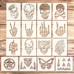 16-Piece Reusable Pet Skull Flame Template Set, DIY Craft Templates, Wall Decor, Art Projects, Christmas & Halloween Gifts