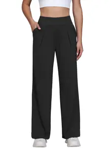 Women's High Waist Wide Leg Yoga Pants with Pockets – Loose Lounge Sweatpants for Work, Casual & Dress – Stretchy Comfort Pants