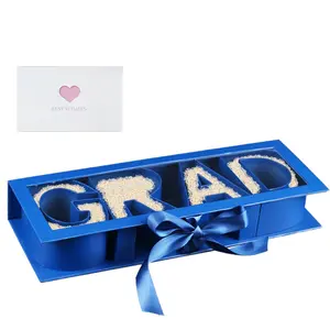 Graduation Gift Box ,GRAD Letter Shaped Fillable Cardboard Box for Graduation Gifts, Snacks, Flowers & More,Includes Ribbon and Raffia Grass, Graduation Gift Ideas Boxes,Perfect Graduation Decor for High School or College Grads, Graduation Gift Wrapping