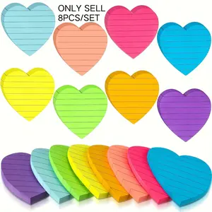 8 Books/pack, 1book/30sheet 8-color Horizontal Fluorescent Heart-shaped Sticky Notes, Pentagonal Star Shaped Creative Extraction