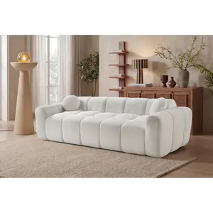 98.4" Extra Large Compression Sofa, Corduroy Cloud Puff Couch for Living Room, 4-Seater Upholstered Sofa with 2 Pillows, Vacuum Packed Easy to Move for Small Space, Apartment, Studio