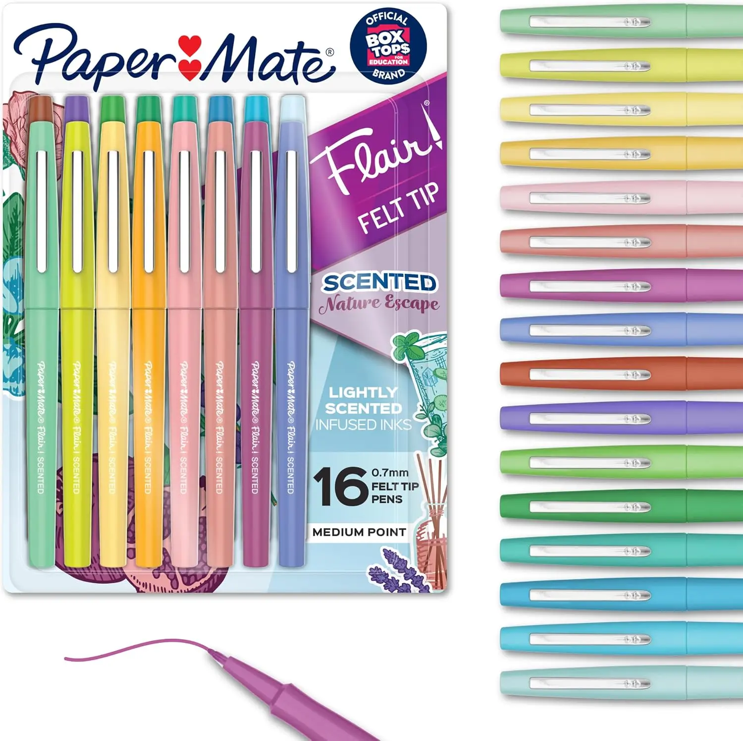 Paper Mate Flair Nature Escape Natural Scented Durable Felt Tip Pens, 1.0mm Medium Point & 0.7mm Felt Tip, Vivid Colors, Smear-Proof, 20 Count - Back to School Office Supplies for Writing, Journaling