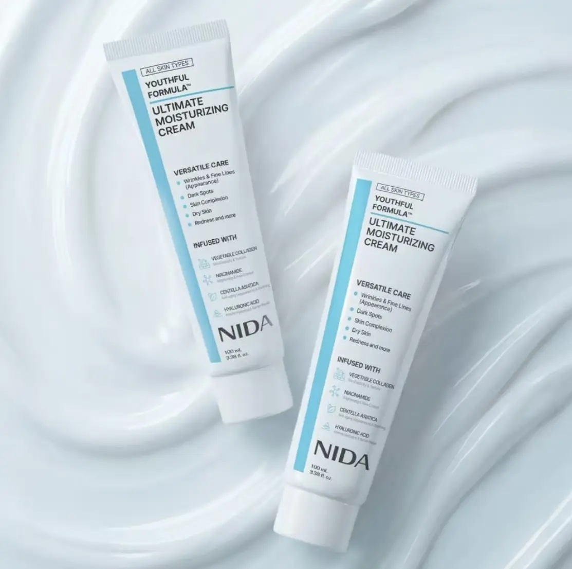 【BUY ONE GET ONE FREEE】NIDA Ultimate Moisturizing Cream 100mL, 4-in-1 Collagen Niacinamide Centella Hyaluronic Acid Face Lotion