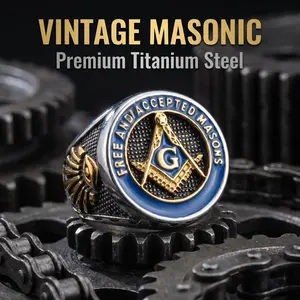 Men's Classic Masonic Ring with Jewelry Box | "Free and Accepted Masons" Stainless Steel Ring | Freemason Symbol Jewelry Gift for Brother | Master Mason Band