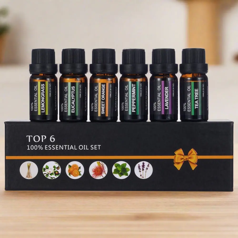 Organic Blendz Water-Soluble Essential Oil Set with 6 Aromatherapy Blends - Orange, Lavender, Tea Tree, Peppermint, Eucalyptus, and Lemongrass, 100% Pure and Natural