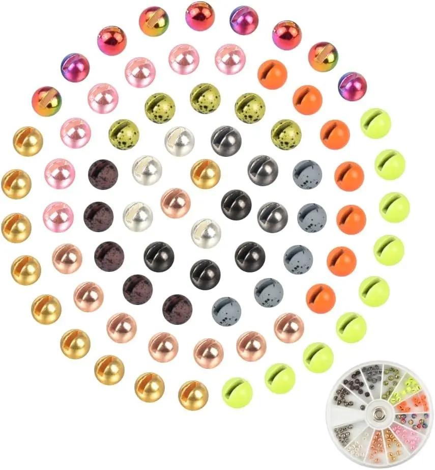 120pcs Tungsten Slotted Beads Assorment, 12 Colors Fly Tying Nymph Head Tungsten Beads Assorted with Tackle Box
