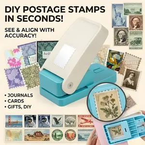 Postage Stamp Shape Paper Punch | Clear View Window for Accurate Alignment | Ideal for Junk Journals, Photo Albums & Handmade Cards | Effortless Lever Action Craft Tool - Note: This product does NOT include stickers or refill materials