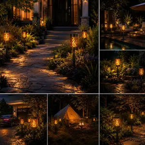 6-Pack Solar Hollow LED Flame Ground Lights, Flickering Flame Landscape Lamps, Outdoor Camping Decor Flashlights, Garden Torch Lights Perfect for Garden, Lawn, Pathway, Gatherings, Camping and Festival Decoration
