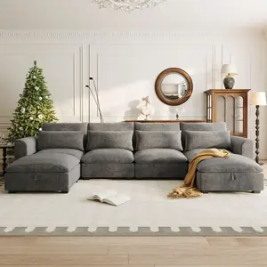 U-Shaped Modular Sofa Couch with 2 Ottomans, [Brand] Convertible U Shaped Sectional Sofa Corner Sofa Freely Transformable, Reconfigurable Moveable Couch with Two Storage Footrest Stools for Living Room Apartment Home Theater Home Office