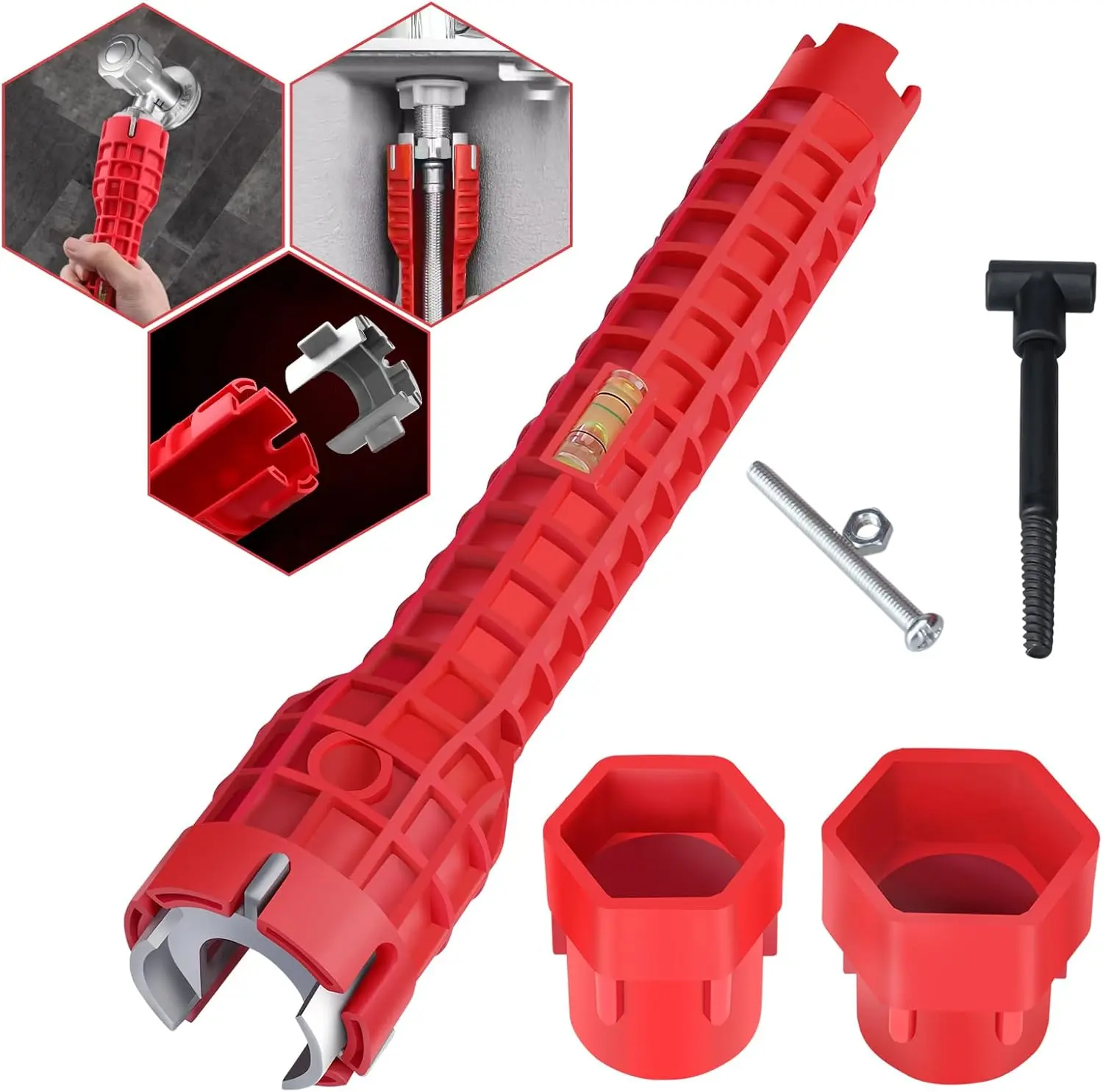 14-in-1 Faucet & Sink Installer Multitool Pipe Wrench with Adjustable Jaw, Ergonomic Handle & Portable Case for Plumbers - Professional Plumbing Tool for Tight Spaces, Plumbing Tools, Robust Tool Design, Durable Construction