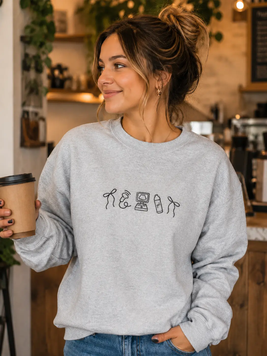 Ultrasound Tech Icon Embroidered Crewneck | Sonographer Sweatshirt | Ultrasound Icons Pullover | Gift for Sonographers & Ultrasound Techs