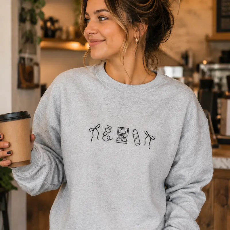 Ultrasound Tech Icon Embroidered Crewneck | Sonographer Sweatshirt | Ultrasound Icons Pullover | Gift for Sonographers & Ultrasound Techs