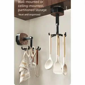 Foldable Rotating Wall Hook, With Multiple Prongs And Suction Cup Base, For Smooth Surfaces, For Kitchen And Bathroom Hanging Needs.No drilling required for installation; a multi-functional organizer for cutlery, tools, and towels.
