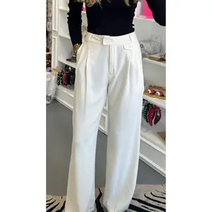 Cream High Waisted Pleated Dress Pants