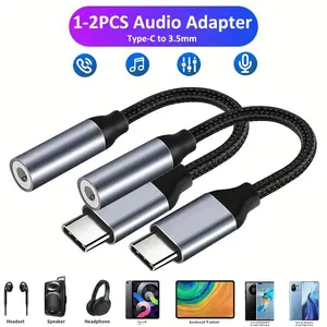 2pcs Type-C to 3.5mm Audio Adapter Cable, Connection, Dual Function Charging & Audio Converter, Durable, Compatible with Huawei, Apple, Samsung