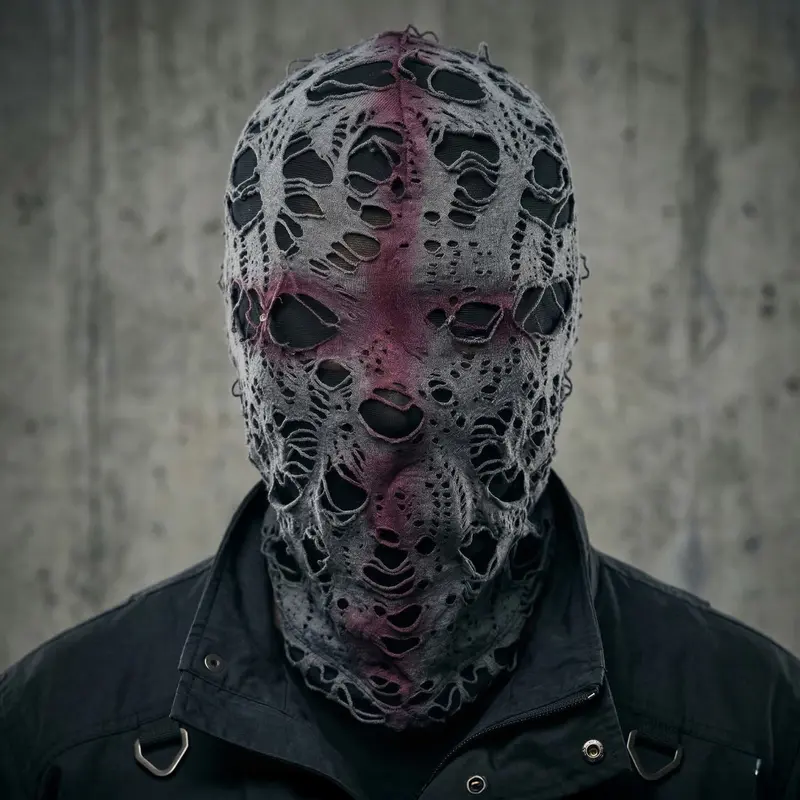 Distressed Balaclava Ski Mask with Cross Print, Y2K Streetwear Shiesty Mask, Knitted Full Face Cover for Men & Women, Full Face Coverage, Unisex Fit, Balaclava Masks