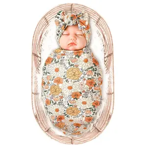 Baby Girl Newborn Receiving Blanket with Headband Set Baby Swaddle Nursery Swaddle Wrap