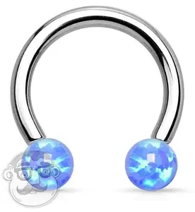 Blue Opalite Circular Stainless Steel Horseshoe Barbell