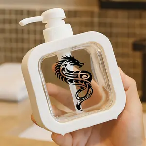 Stylish Tribal Dragon Pump Dispenser Bottle - One-Touch Refillable Container for Soap, Shampoo, or Cleanser - Eye-Catching Monochrome Design for Bathroom and Kitchen Decor